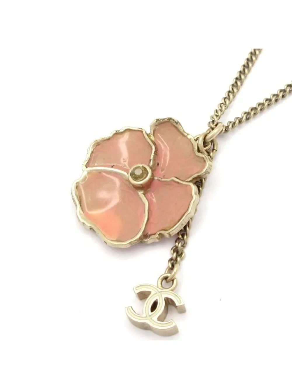 Chanel Necklace Camellia Gold Pink Beige Multi
